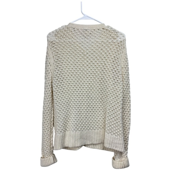 LL Bean Size Large Ivory Open Knit Cardigan Sweater Wool Angora Textured - Picture 2 of 6